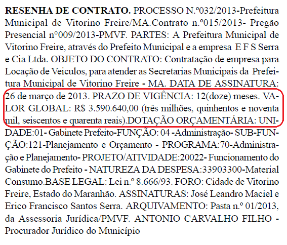 Vitorino-Freire contrato